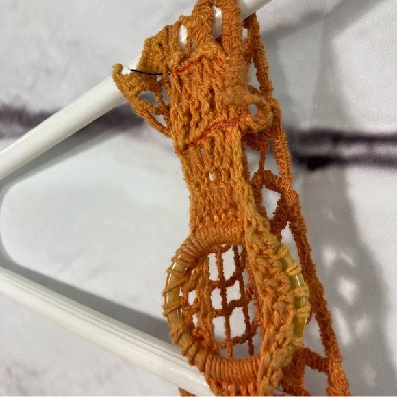 Paris Paris Maxi Dress SZ L Lined Bold Abstract Animal Print Orange Blue Crochet - Picture 6 of 12